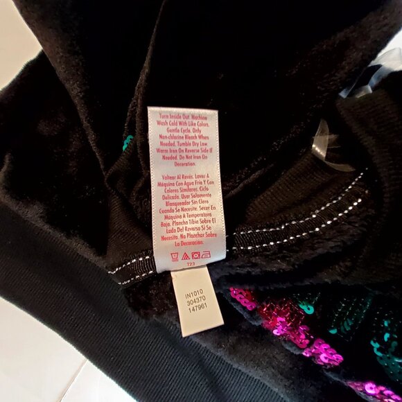Justice Girls Black Velour Crewneck Sweatshirt  Multicolor Sequin Logo XL 16/18 - Picture 8 of 8